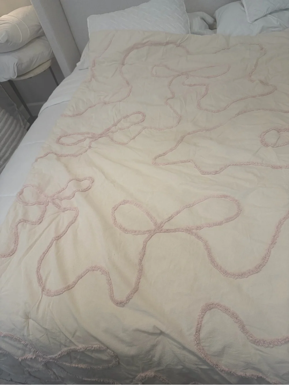 Urban Outfitters Cream Comforter with Blush Tufted Loop Design
